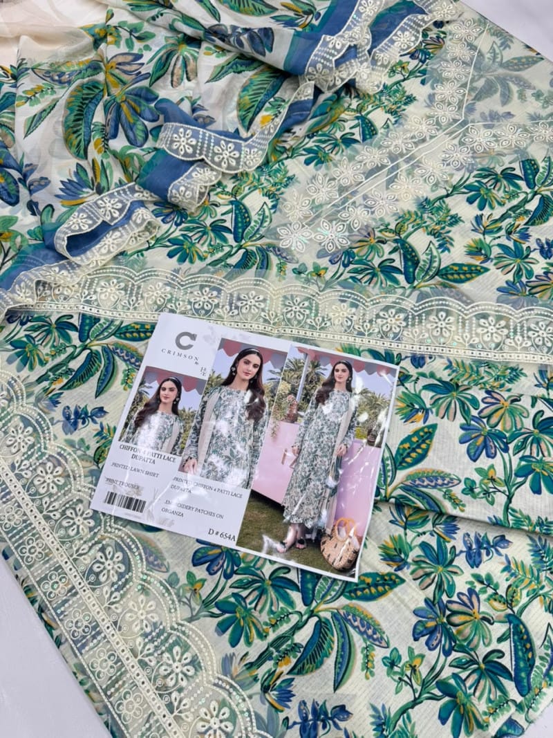 Digital Printed Lawn With EMB Patches 3PC