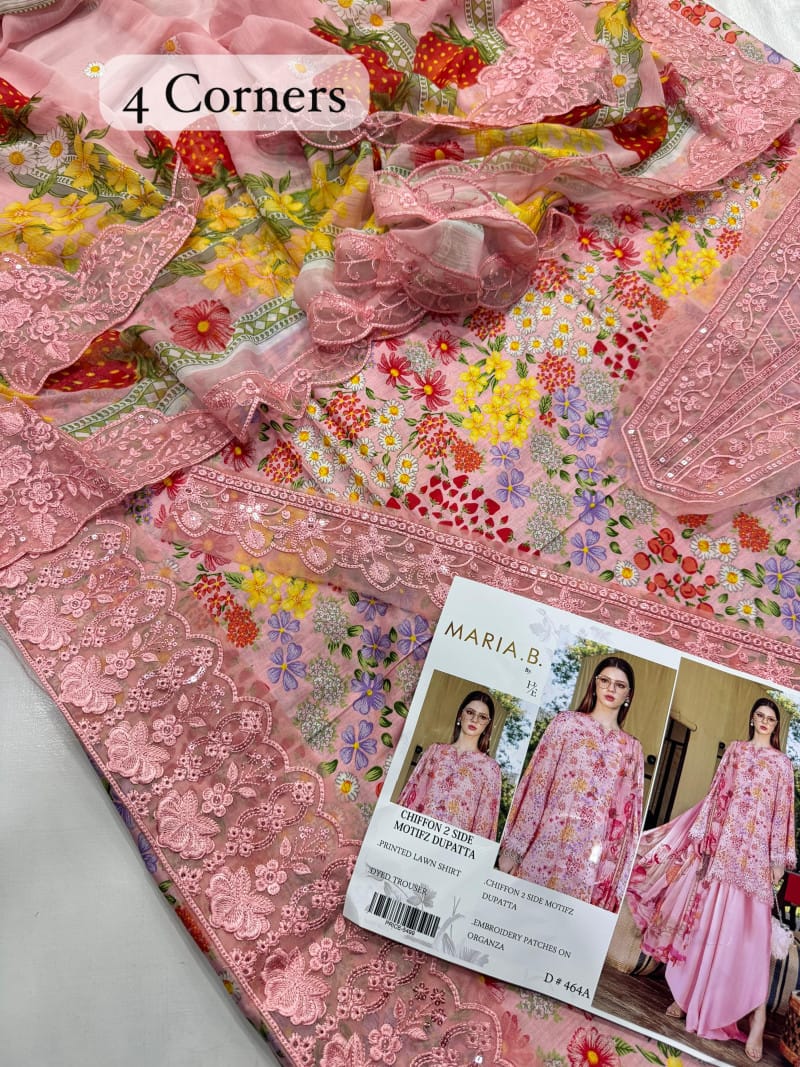 Digital Printed Lawn With EMB Patches 3PC