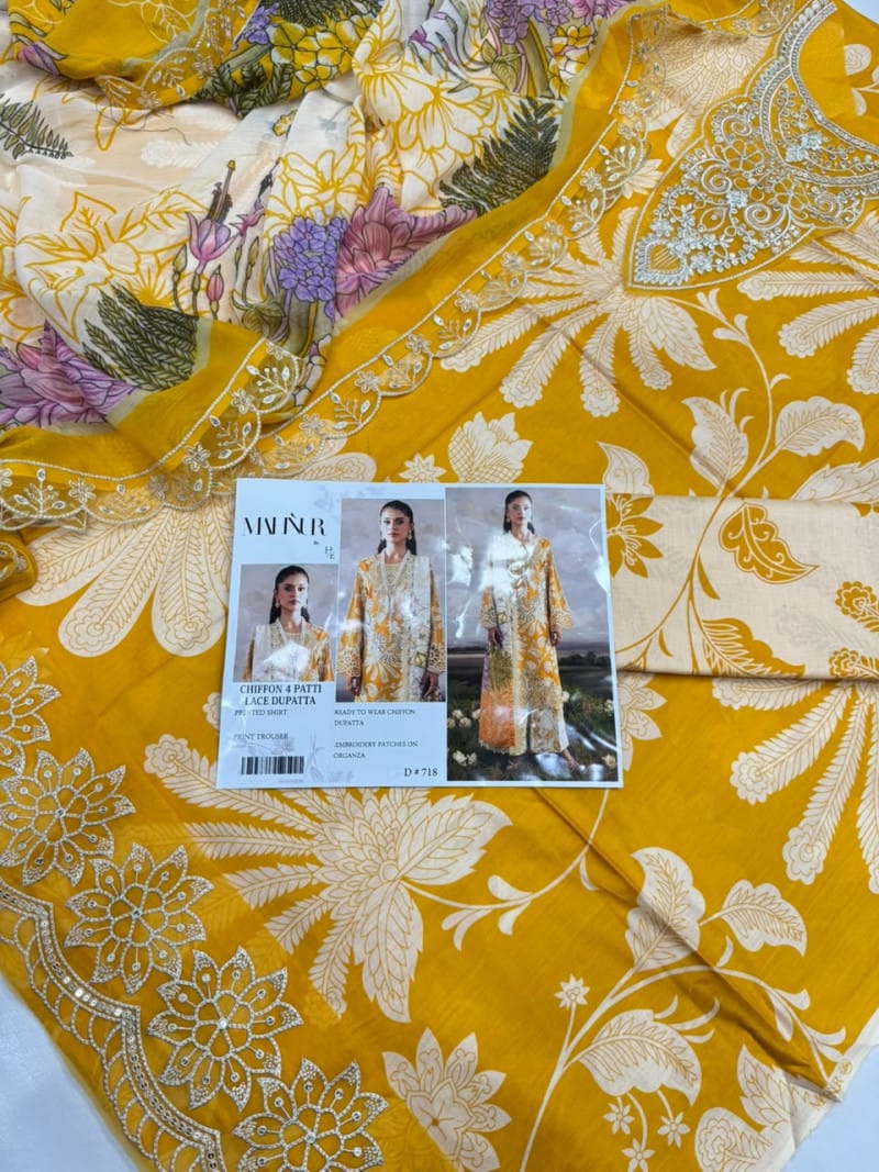 Digital Printed Lawn With EMB Patches 3PC