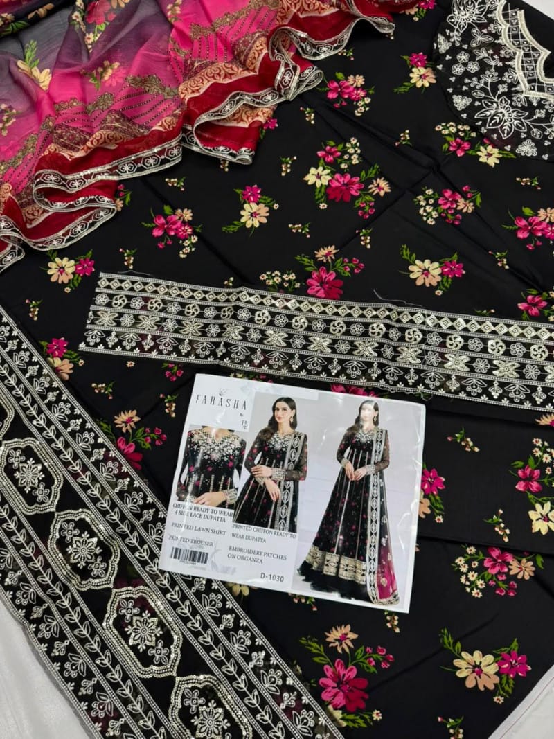 Digital Printed Lawn With EMB Patches 3PC