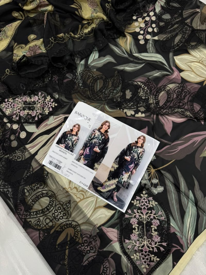 Digital Printed Lawn With EMB Patches 3PC