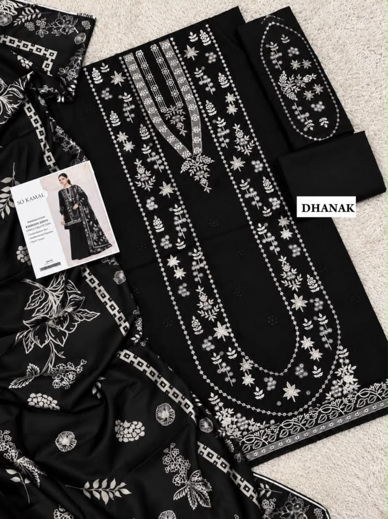 3 Piece Unstitched Heavy Embroidered Dhanak Suit (Printed Woolen Shawl)