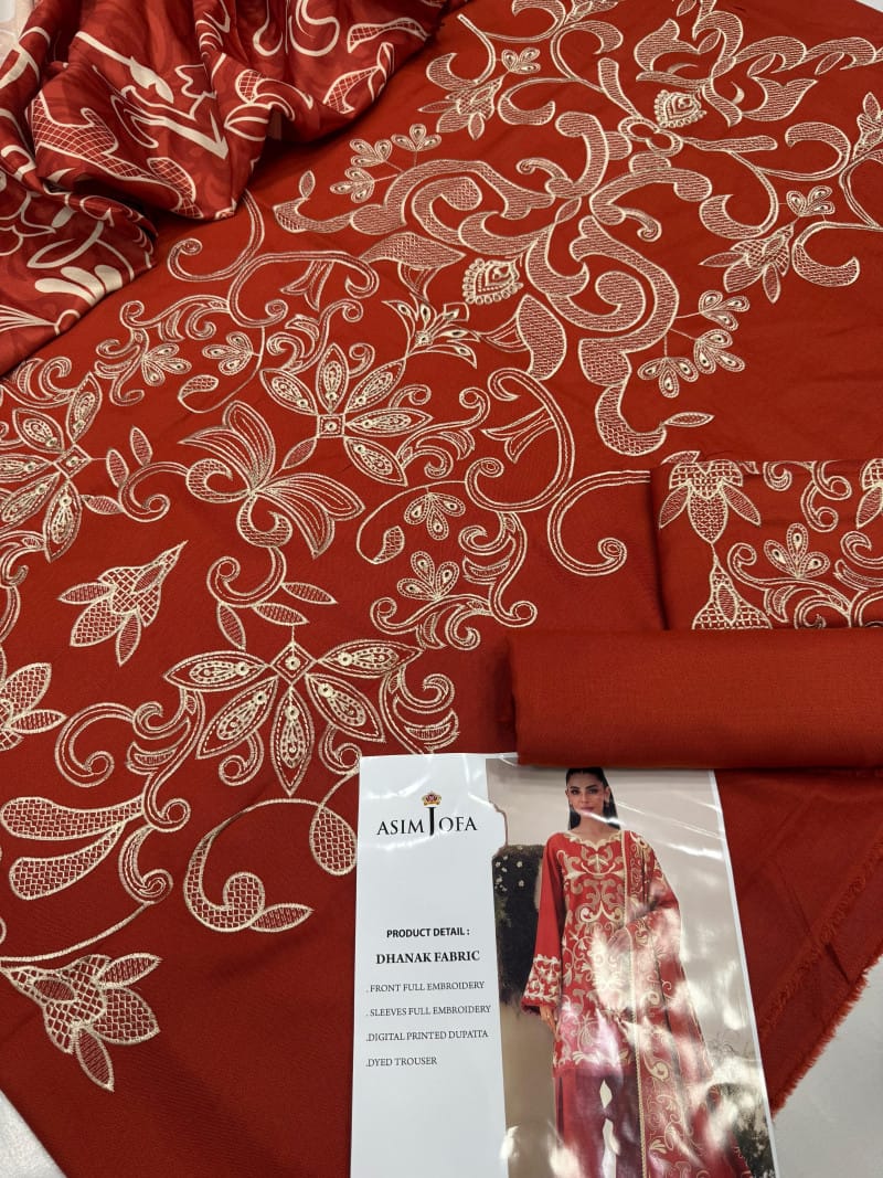 3 Piece Unstitched Heavy Embroidered Dhanak Suit (Printed Woolen Shawl)