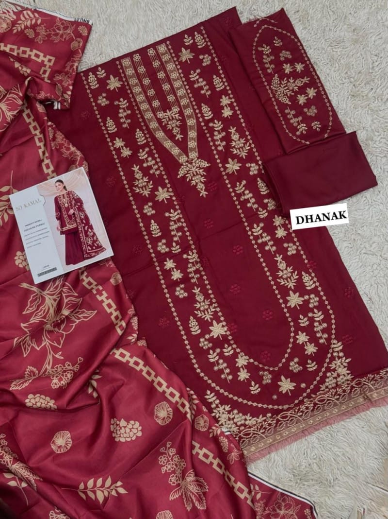 3 Piece Unstitched Heavy Embroidered Dhanak Suit (Printed Woolen Shawl)