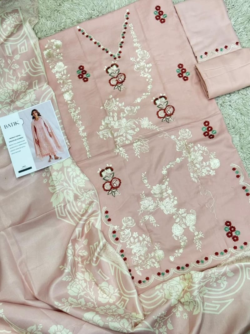 3 Piece Unstitched Heavy Embroidered Dhanak Suit (Printed Woolen Shawl)