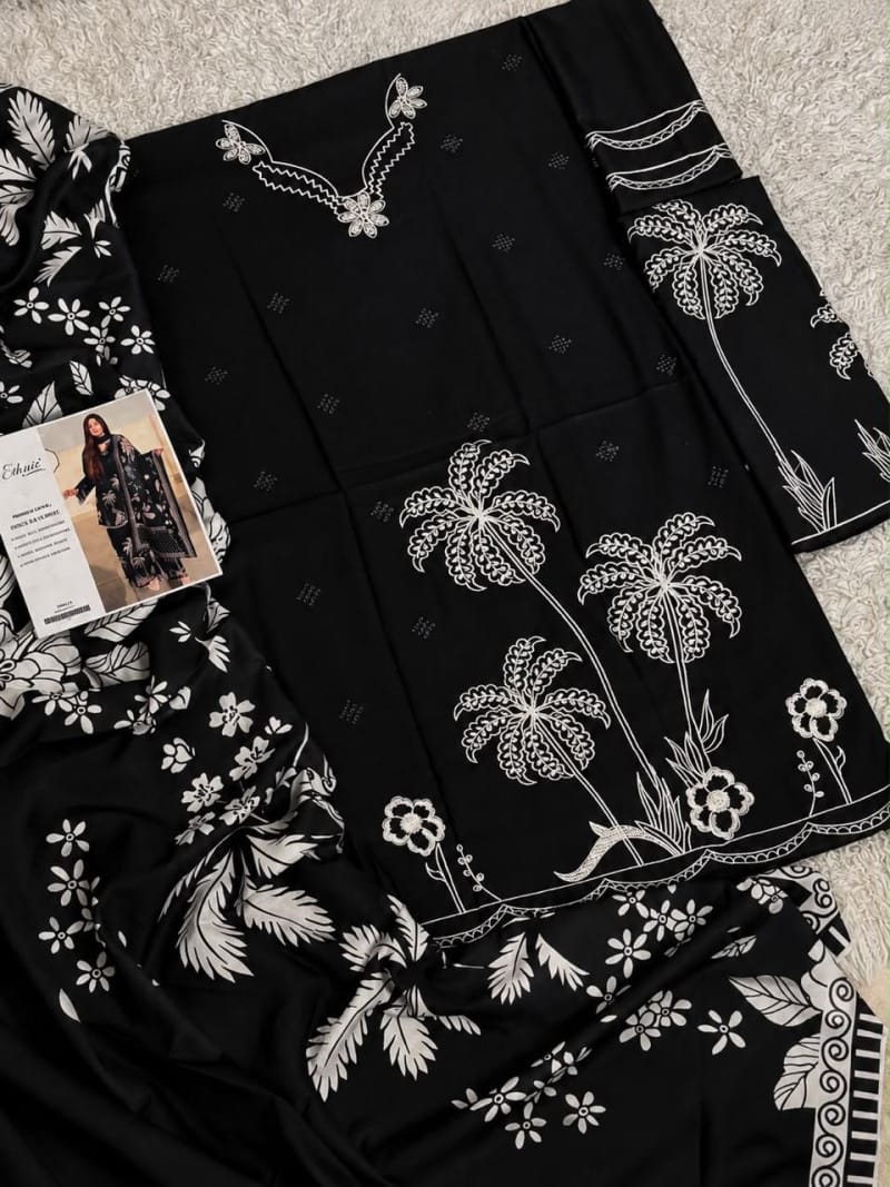 3 Piece Unstitched Heavy Embroidered Dhanak Suit (Printed Woolen Shawl)