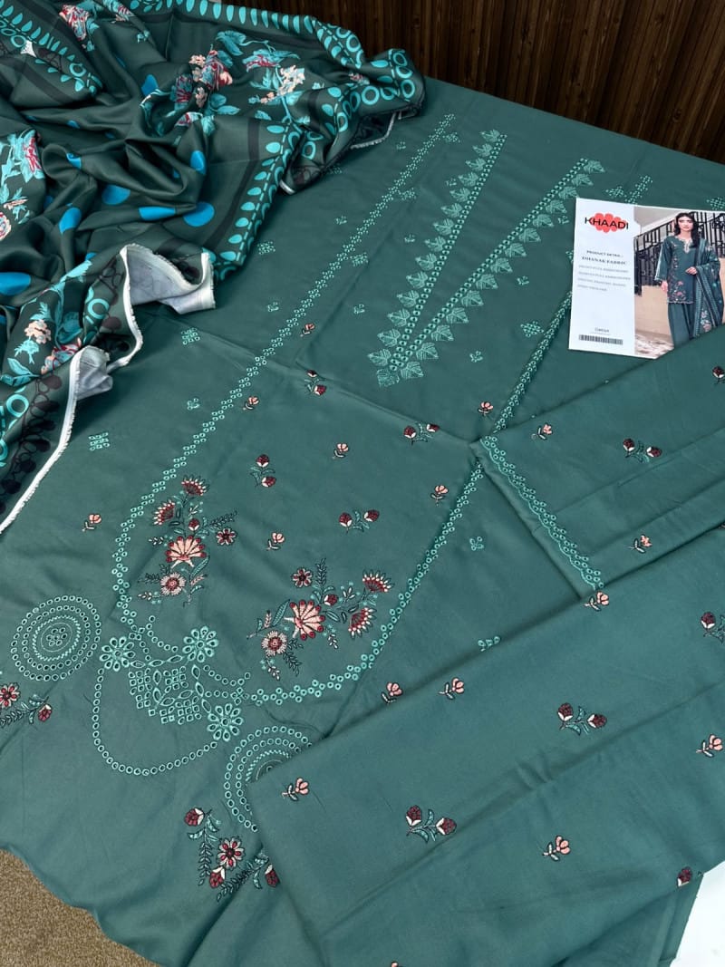 3 Piece Unstitched Heavy Embroidered Dhanak Suit (Printed Woolen Shawl)