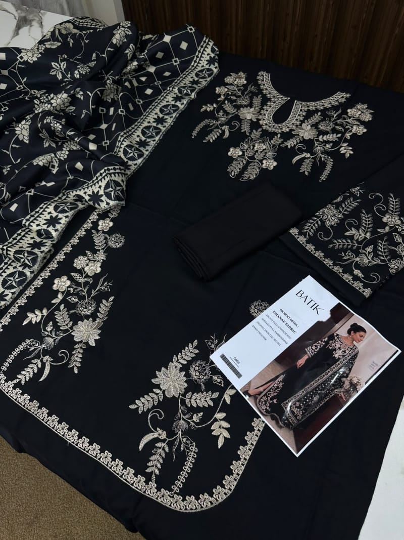 3 Piece Unstitched Heavy Embroidered Dhanak Suit (Printed Woolen Shawl)